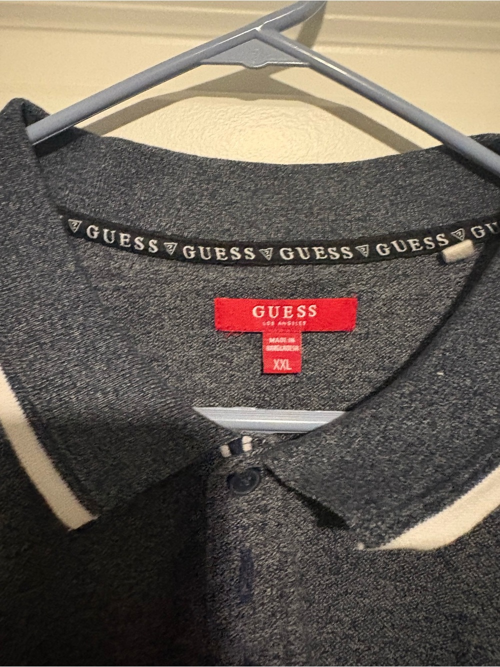 Guess Men's Navy Heather Polo with White Trim - Picture 5 of 5